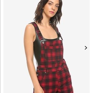 Hot Topic Red & Black Plaid Shortalls